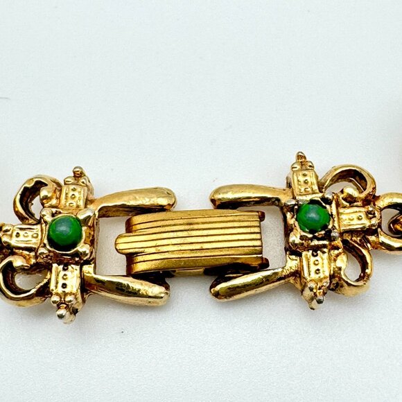 Vintage ART Mode Arthur Pepper Goldtone Bracelet With Faux Pearls Green Enamel - Picture 3 of 6
